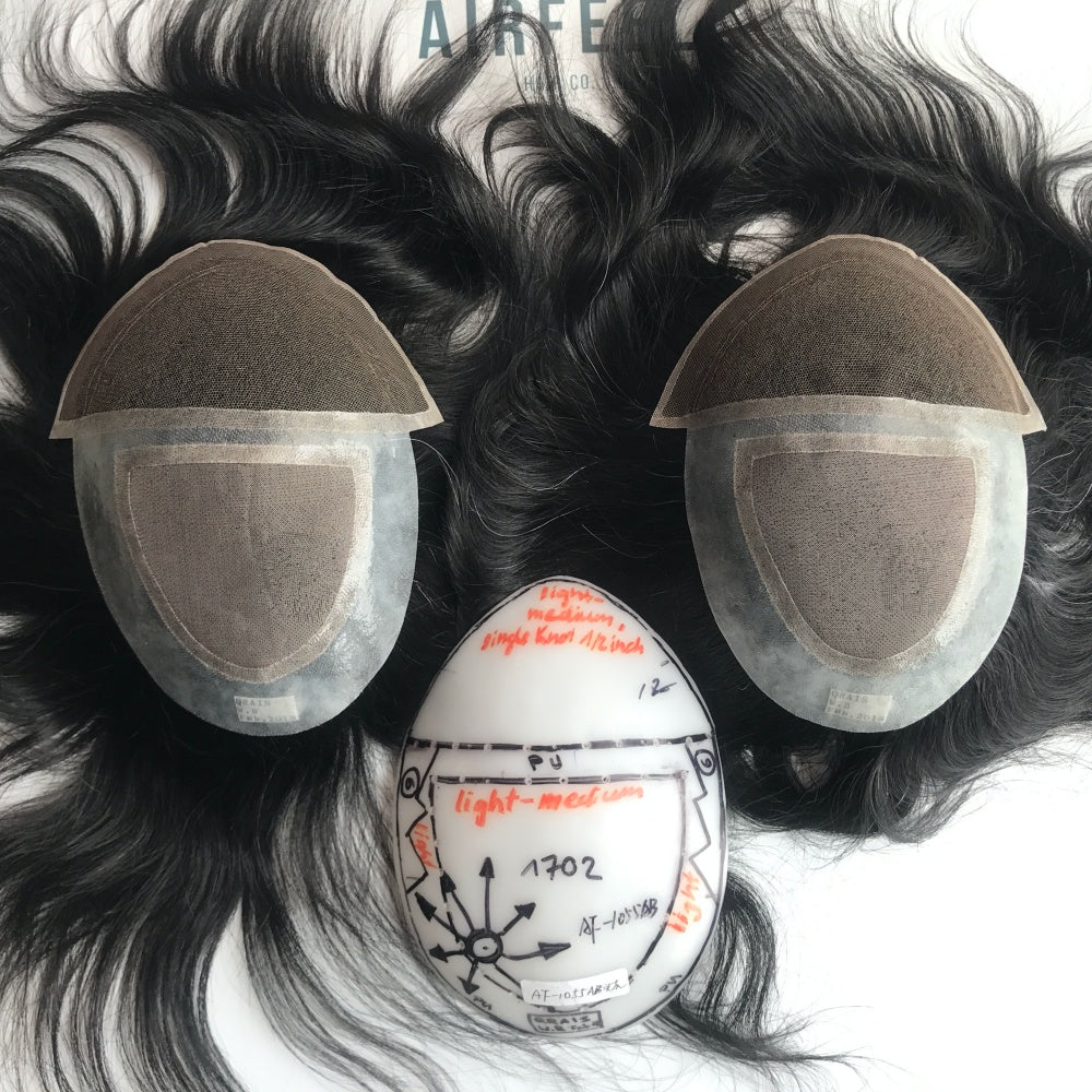 PO-0527105543 Fine Mono With Thin Poly Perimter Plus Lace Front Hair Replacement For Men