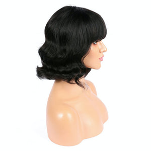 AFW-2505 Short Wavy Hand-tied Wigs With Bangs