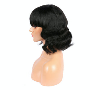 AFW-2505 Short Wavy Hand-tied Wigs With Bangs