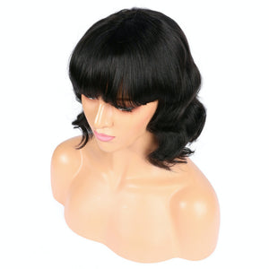 AFW-2505 Short Wavy Hand-tied Wigs With Bangs