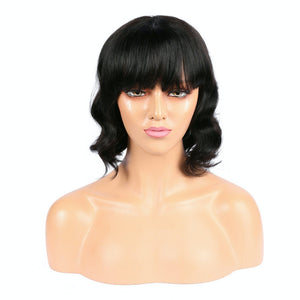 AFW-2505 Short Wavy Hand-tied Wigs With Bangs