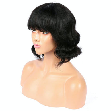 AFW-2505 Short Wavy Hand-tied Wigs With Bangs